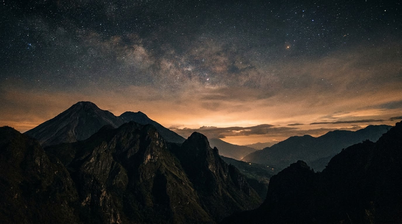 Starlit sky over Guatemala at dusk
